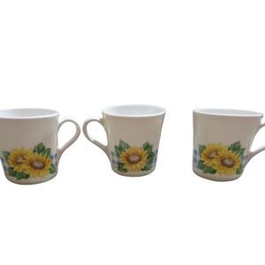 Sunflower Ceramic Coffee Mugs – Set of 3 White Floral Cups